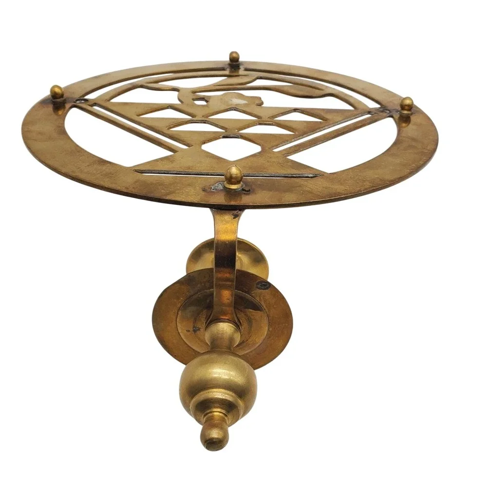 Solid Brass Wall Candle Holder Geometric Lotus Flower Basket Sconce Vintage 70s